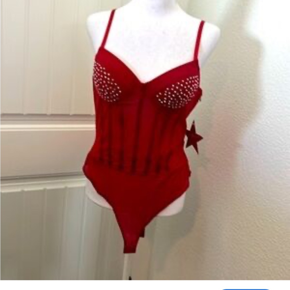 Haute Monde Red Studded Bodysuit